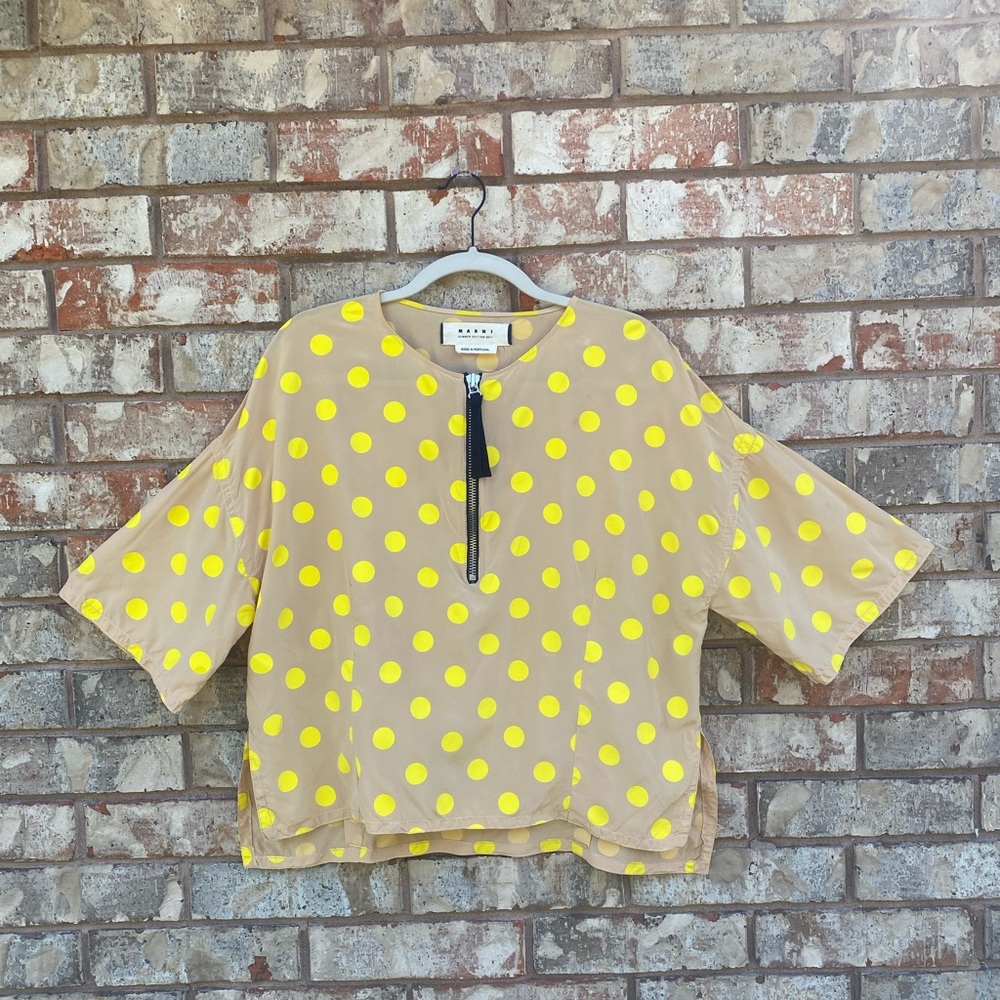 MARNI Women's
Blouse IT 44 (US M/L)100% Silk
Polka Dot Beige Yellow